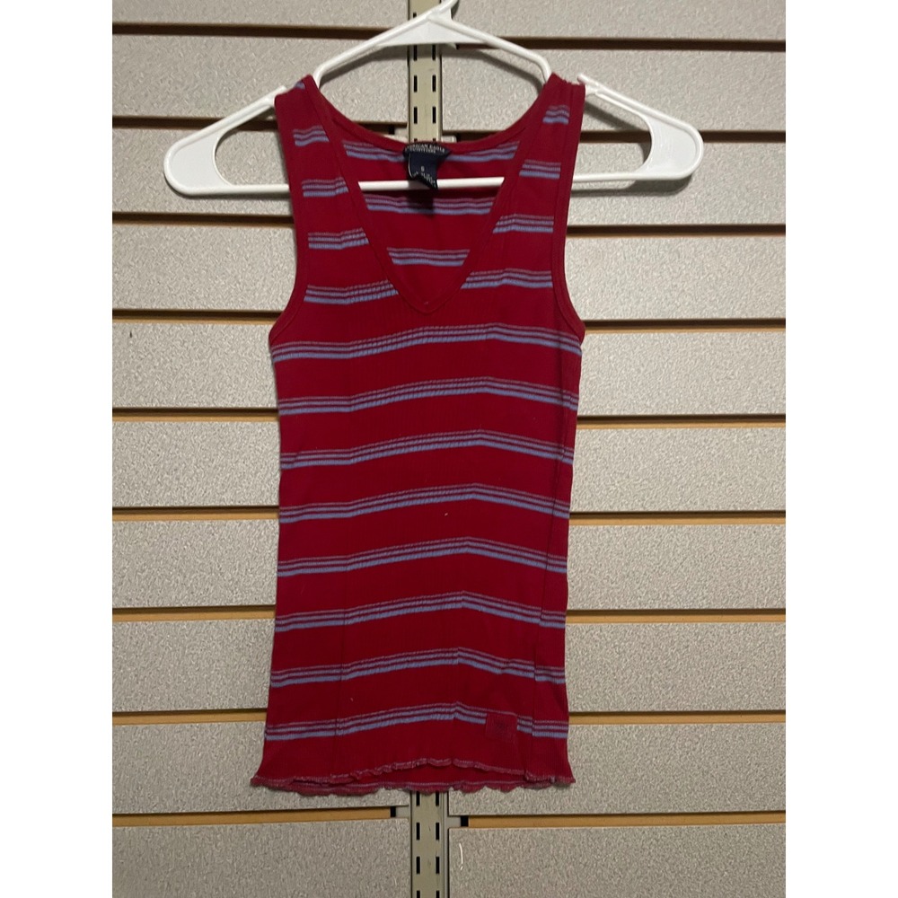 VTG American Eagle Outfitters Red Blue Striped V Neck Tank‎ Top Size S